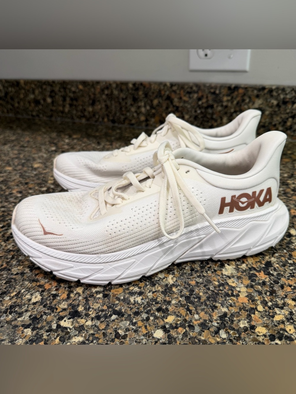 Hoka Cream/White Running Sneakers with Copper Logo size 7